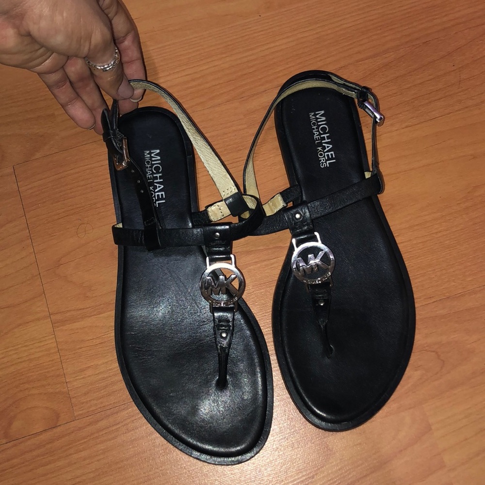 Leather MK T-Strap Sandal - Picture 1 of 7